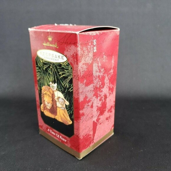 Hallmark Ornament A Time of Peace 1999 Lion Lamb Dove Carved Wood Look Vintage - Picture 8 of 11